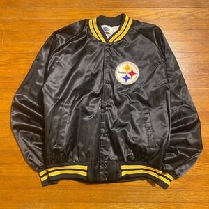 Vintage 1989 Chalk Line Pittsburgh Steelers Satin Bomber Jacket Mens XXL Black‎